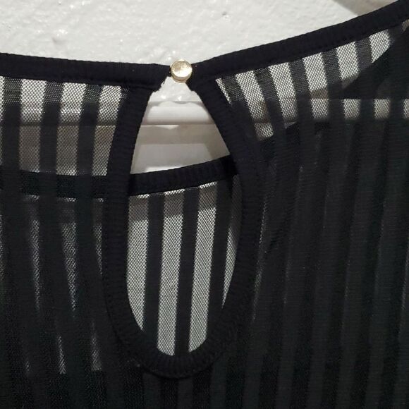 New Bebe Black Maxi Dress with Swarovski Crystals, Sheer Stripes & Side Slit - Picture 9 of 16